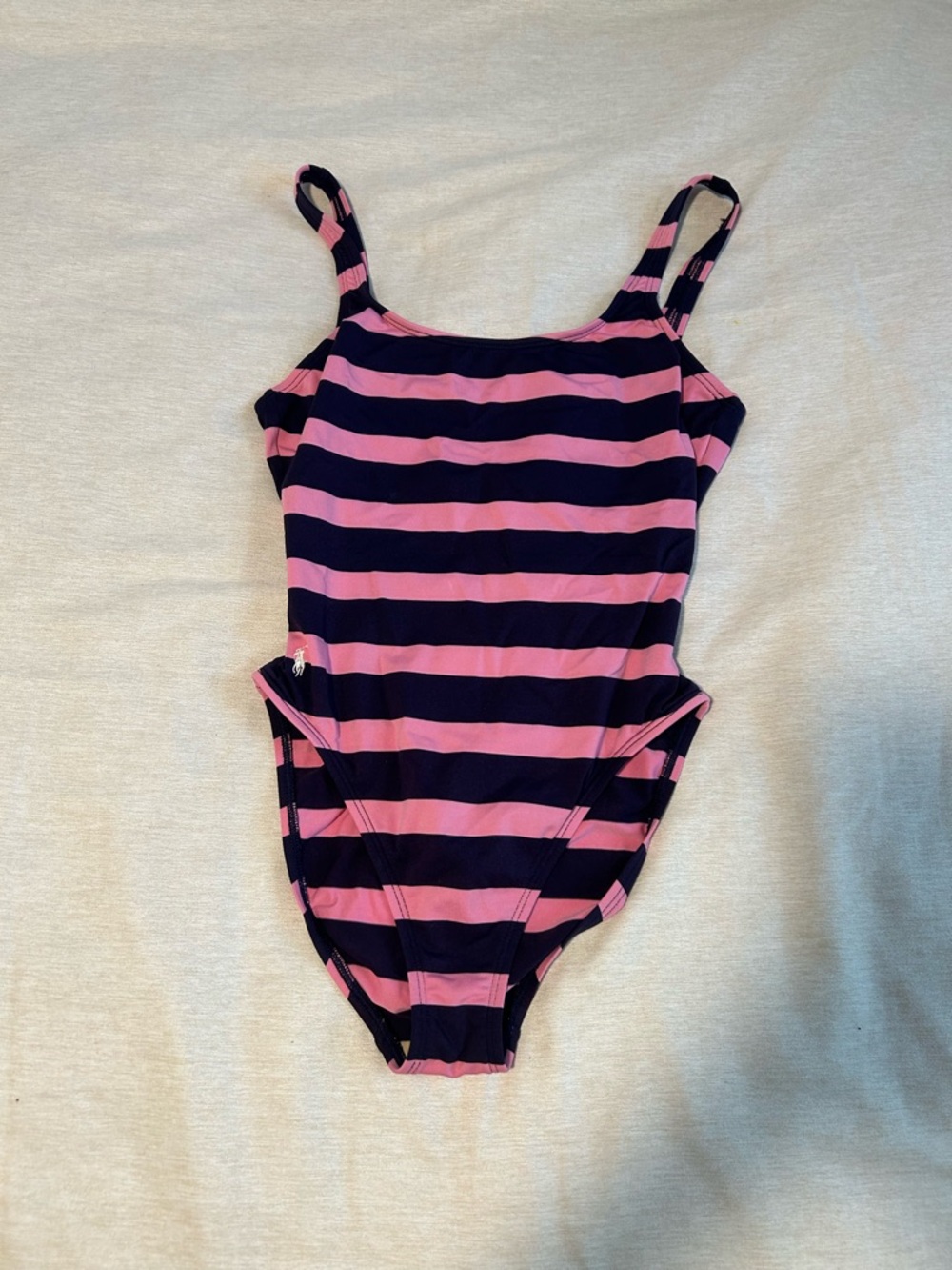 vintage striped pink and navy blue ralph lauren sport one piece